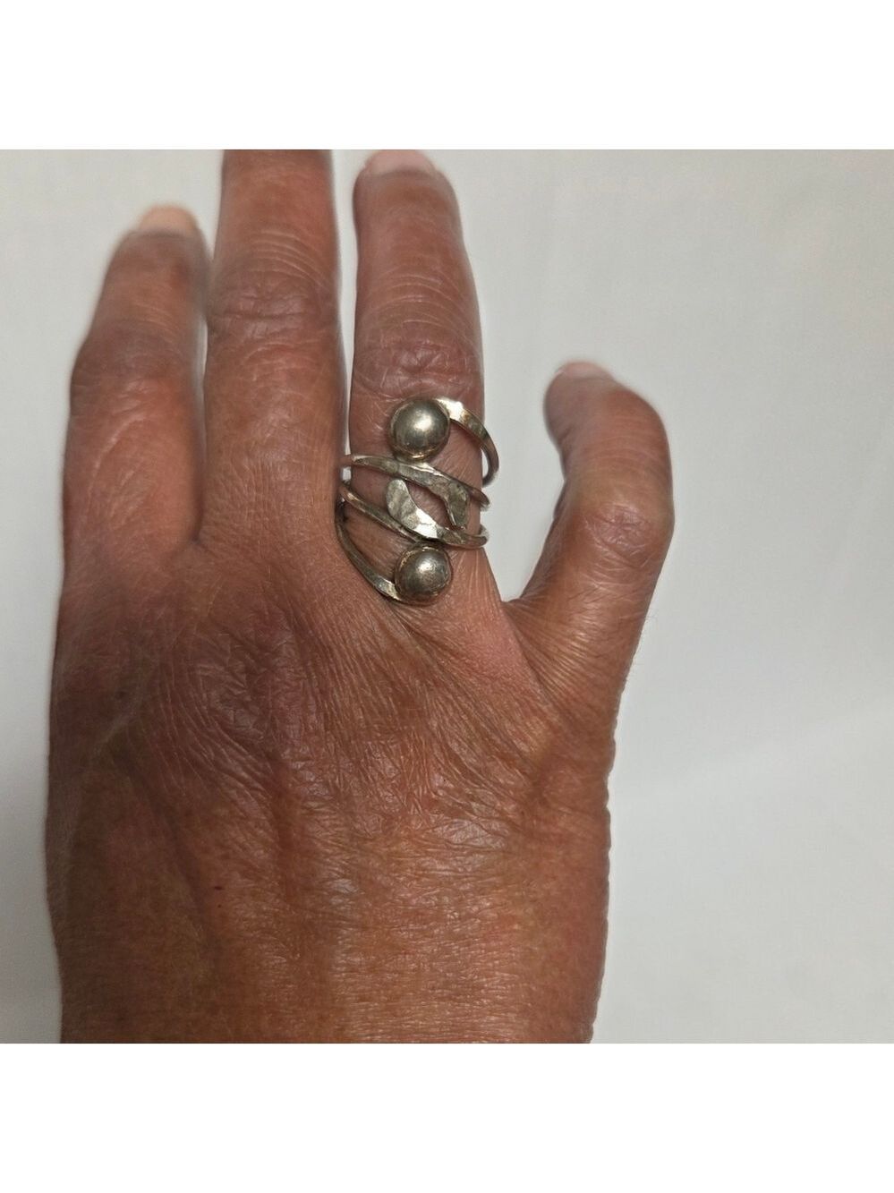 Vintage Mexican 925 Sterling Modernist Double-ball Ring, Size 6.5